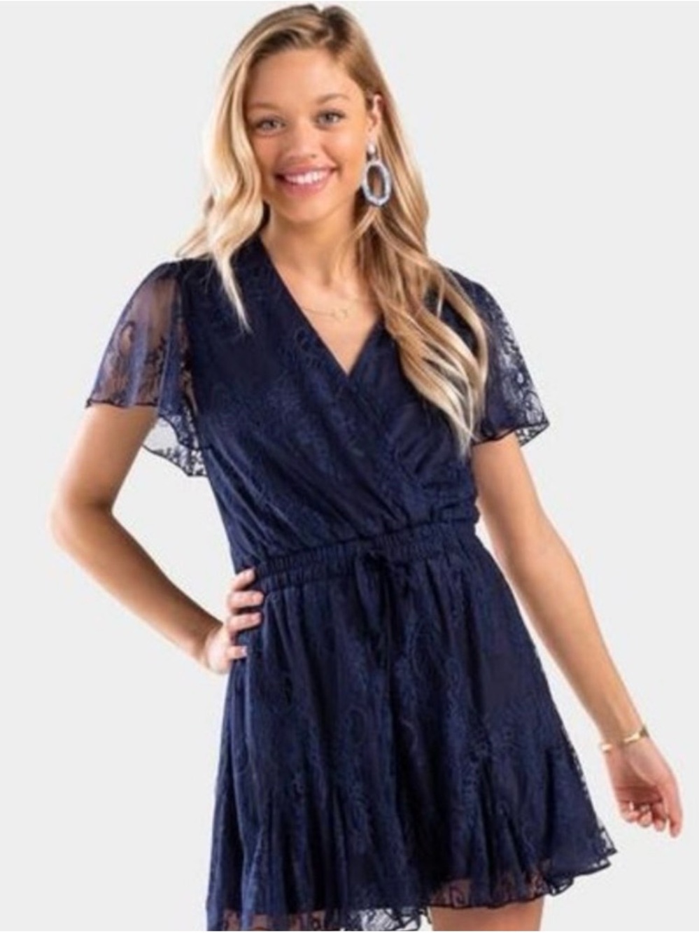FRANCESCAS MI AMI NAVY LACE GODET ROMPER Size XS